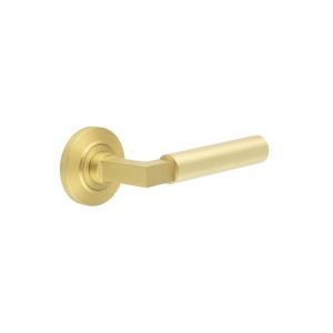 Westminster Door Handles Chamfered Rose Satin Brass