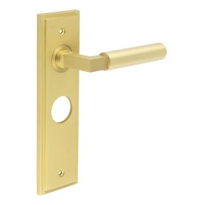 Westminster Door Handle Bathroom Backplate Satin Brass