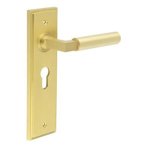 Westminster Door Handle Euro Backplate Satin Brass