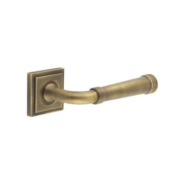 Highgate Door Handles Square Stepped Rose Antique Brass