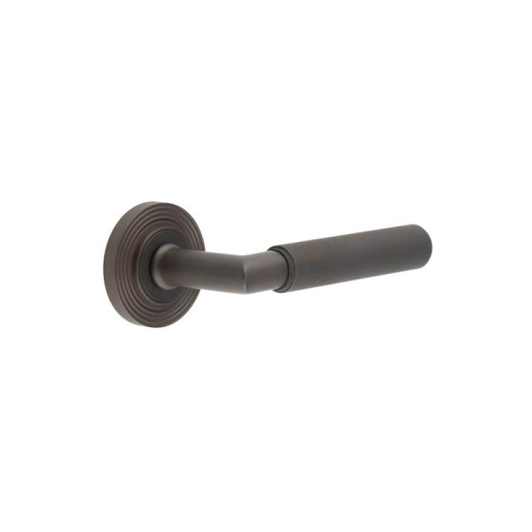 Piccadilly Door Handle on Reeded Rose Dark Bronze