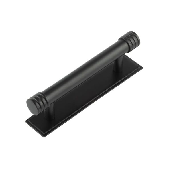 Hoxton Sturt Cabinet Handles 96mm Ctrs Stepped Backplate Matt Black