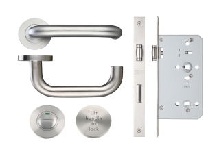 Zoo Hardware Lift To lock Kit Complete with Door Handle Set and Din Lock 60mm ZCS030LLSS-ZDL7260LLSS
