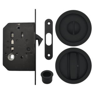 Acre & Clutton Sliding & Pocket Door Flush Pull Handle Lock Set w/WC Turn 57mm - Matt Black