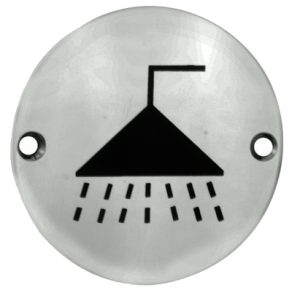 Eurospec Shower Symbol Sign, Polished Stainless Steel Or Satin Stainless Steel Finish