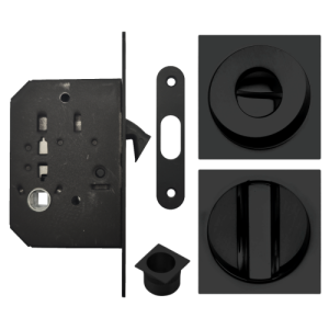 Acre & Clutton SPL053MB Sliding & Pocket Door Flush Pull Handle Lock Set w/WC Turn 53mm - Matt Black