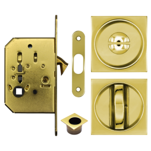 Acre & Clutton SPL053PB Sliding & Pocket Door Flush Pull Handle Lock Set w/WC Turn 53mm - Polished Brass