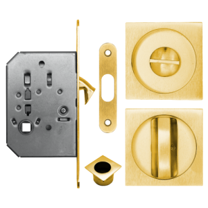 Acre & Clutton SPL053SB Sliding & Pocket Door Flush Pull Handle Lock Set w/ WC Turn 53mm - Satin Brass