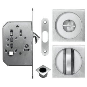 Acre & Clutton SPL053SC Sliding & Pocket Door Flush Pull Handle Lock Set w/WC Turn 53mm - Satin Chrome