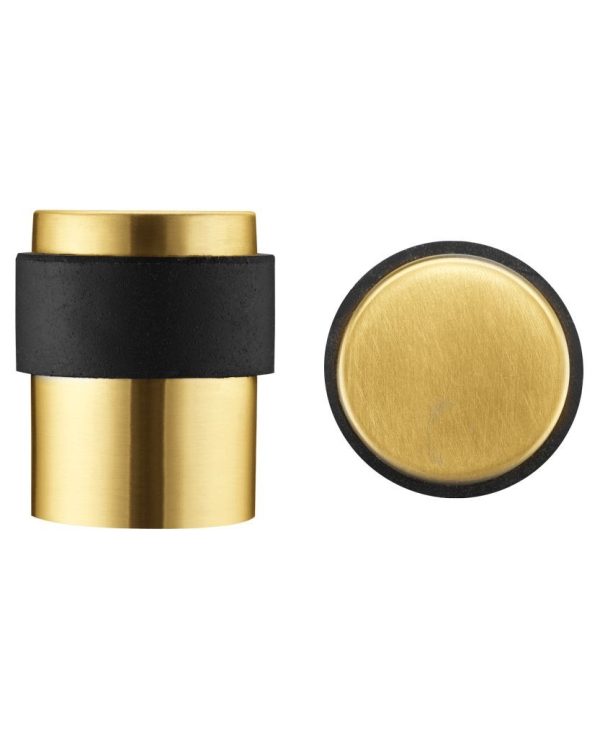 Zoo Hardware ZAS85-PVDSB Door Stop Floor Mounted - Round Collar - Flat Top - PVD Satin Brass