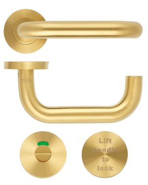 Zoo Hardware ZCS030LL-PVDSB 19mm Lift to Lock Tubular Return to Door Door Handle set -Push On Rose - Grade 304 - PVDSB Pvd Satin Brass
