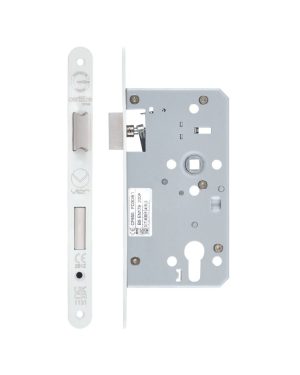 Zoo Hardware Mortice Escape Sashlock - 72mm Centres, 60mm Backset - Radius Forend, Powder Coated White ZDL7260ESC-R-PCW
