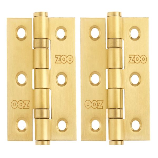 Zoo Hardware ZHSS232-PVDSB Hinges - Ball Bearing 76mm x 50mm x 2mm Square Corner -PVD Satin Brass