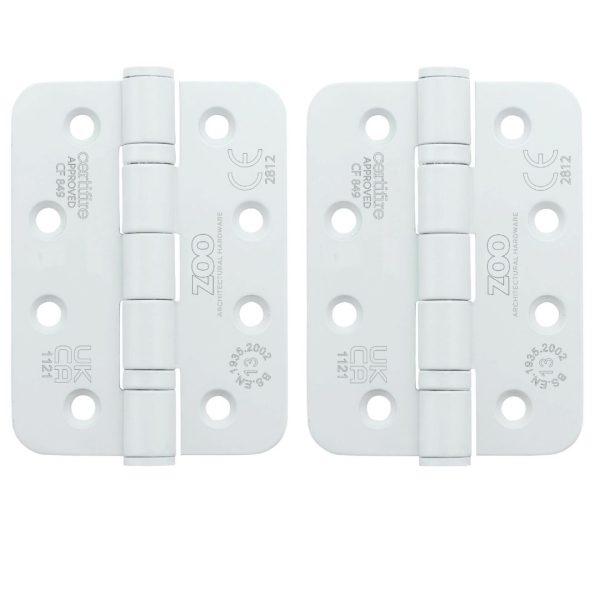 Zoo Hardware ZHSS243R-PCW Grade 13 Hinges - Ball Bearing 102mm x 76mm x 3mm Radius Corner - Matt White