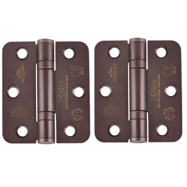 Zoo Hardware ZHSS7667R-ETB Grade 11 Hinges - Ball Bearing 76mm x 67mm x 2.5mm Radius Corner - Etna Bronze