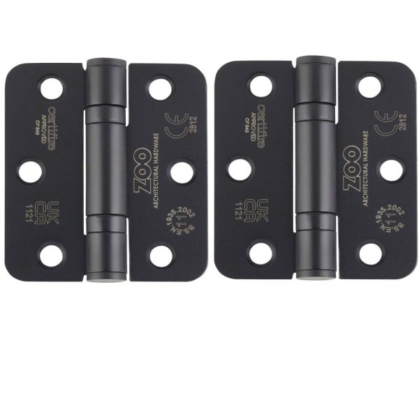 Zoo Hardware ZHSS7667R-MB Grade 11 Hinges - Ball Bearing 76mm x 67mm x 2.5mm Radius Corner - Matt Black