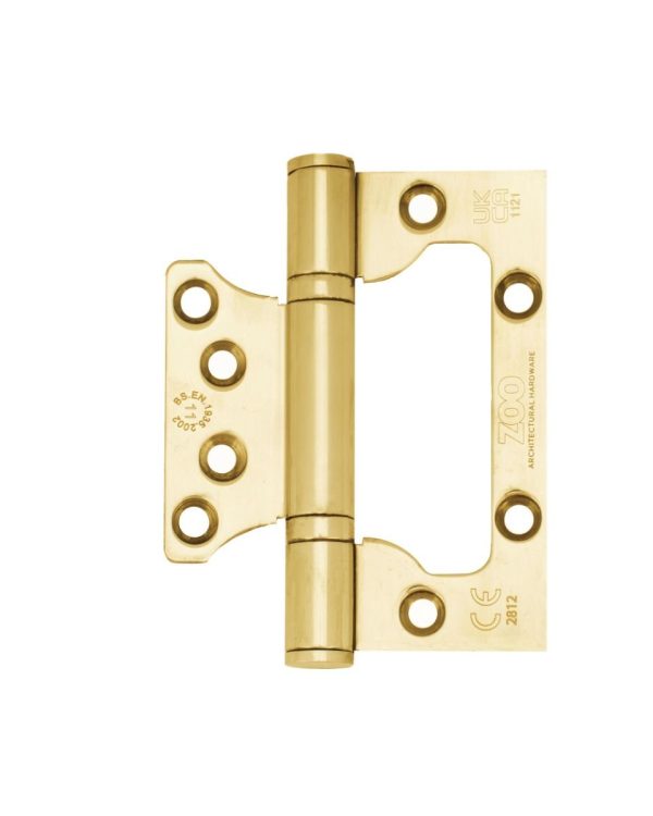 Zoo Hardware Flush / Interleaf Hinge Pair - CE/UKCA - Grade 11 - PVD Satin Brass ZHSSFH-243S-PVDSB