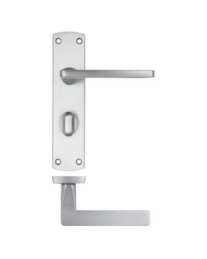 Zoo Hardware ZPA013-SC Leon Door Handle on Bathroom Backplate Satin Chrome
