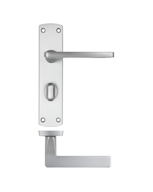 Zoo Hardware ZPA013-SC Leon Door Handle on Bathroom Backplate Satin Chrome