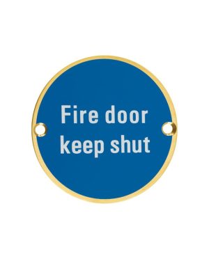 Zoo Hardware ZSS09-PVDSB Signage - Fire Door Keep Shut - 76mm dia PVD Satin Brass
