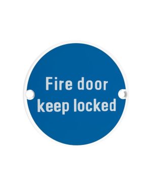 Zoo Hardware ZSS10-PCW Signage - Fire Door Keep Locked - 76mm dia Powder Coated Matt White
