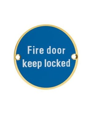 Zoo Hardware ZSS10-PVDSB Signage - Fire Door Keep Locked - 76mm dia PVD Satin Brass
