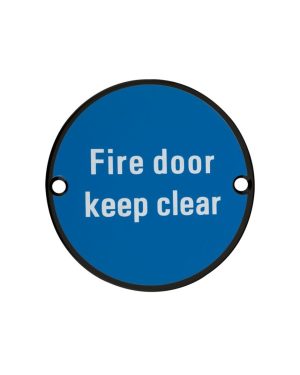 Zoo Hardware ZSS11-PCB Signage - Fire Door Keep Clear - 76mm dia Powder Coated Matt Black
