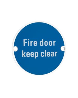 Zoo Hardware ZSS11-PCW Signage - Fire Door Keep Clear - 76mm dia Powder Coated Matt White
