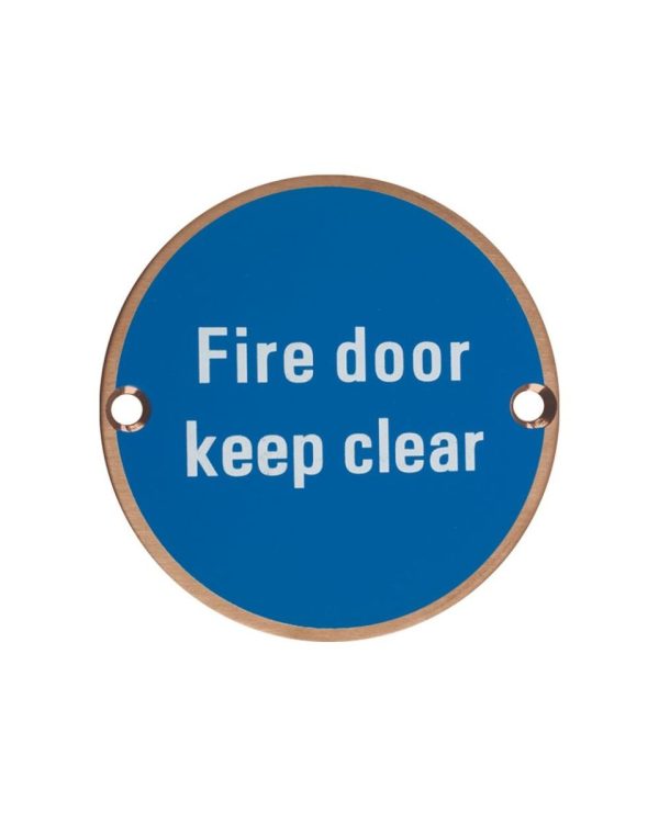 Zoo Hardware ZSS11-PVDBZ Signage - Fire Door Keep Clear - 76mm dia PVD Bronze