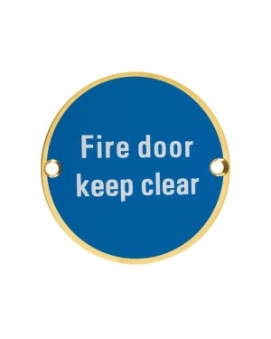 Zoo Hardware ZSS11-PVDSB Signage - Fire Door Keep Clear - 76mm dia PVD Satin Brass
