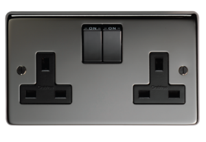 Eurolite Bn2Sobnb 2 Gang 13Amp Dp Switched Socket Round Edge Black Nickel Plate Matching Rockers