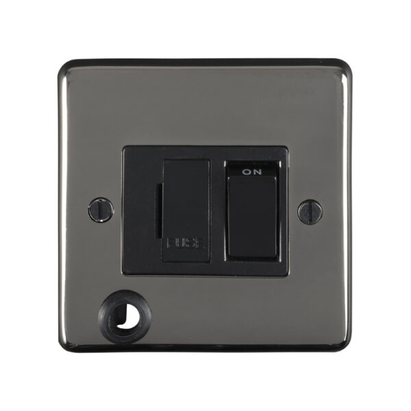 Eurolite Bnswffob 13Amp Dp Switched Fuse Spur & Flex Outlet Round Edge Black Nickel Plate Black Rocker