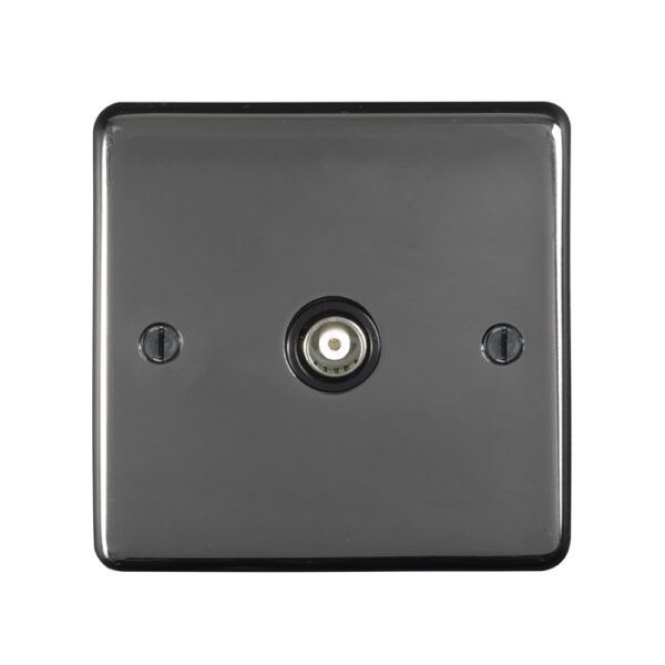 Eurolite Bn1Tvb 1 Gang Tv Coaxial Socket Round Edge Black Nickel Plate Black Interior