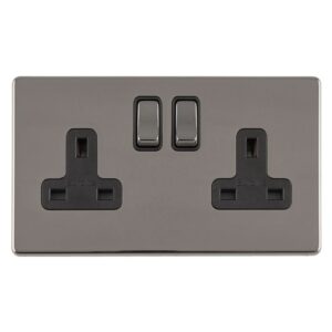 Eurolite Concealed 3mm 2 Gang 13Amp Dp Switched Socket - Black Nickel