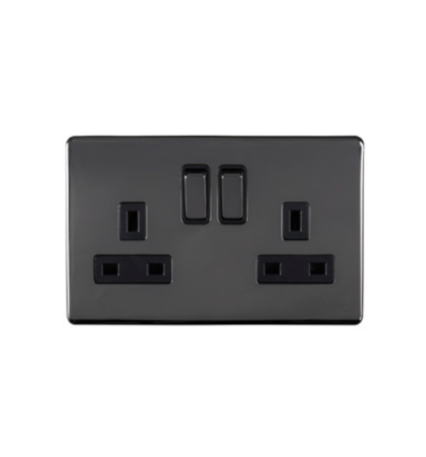 Eurolite Ecbn2Sobnb 2 Gang 13Amp Dp Switched Socket Concealed Black Nickel Plate Matching Rockers Black Trim