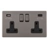 Eurolite Concealed 3mm Concealed 3Mm 2 Gang Usbc Socket - Black Nickel