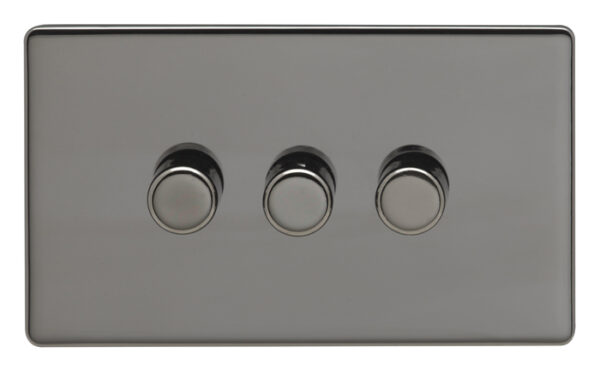 Eurolite Ecbn3D400 3 Gang 400W Push On Off 2Way Dimmer Switch Concealed Black Nickel Plate Matching Knobs Black Trim