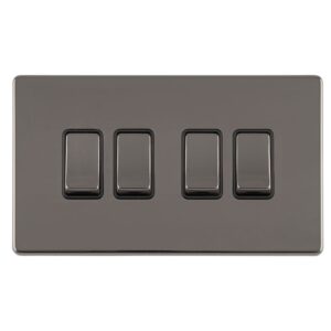 Eurolite Concealed 3mm 4 Gang 10Amp 2Way Switch - Black Nickel