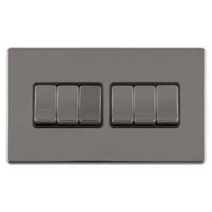 Eurolite Concealed 3mm 6 Gang 10Amp 2Way Switch - Black Nickel