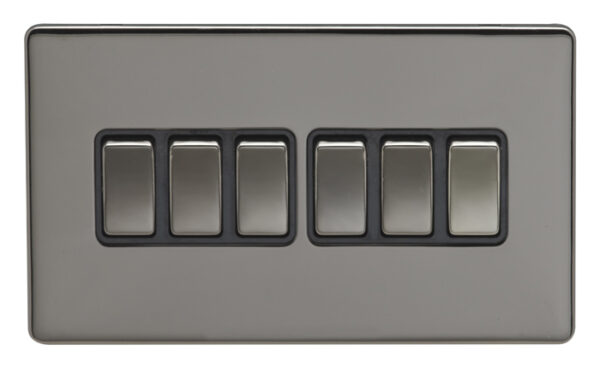 Eurolite Ecbn6Swbnb 6 Gang 10Amp 2Way Switch Concealed Black Nickel Plate Matching Rockers Black Trim