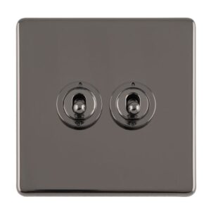 Eurolite Concealed 3mm 2 Gang 10Amp 2Way Toggle Switch Black Nickel Plate - Black Nickel