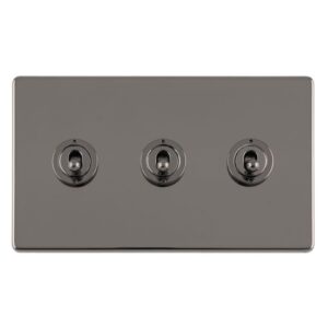 Eurolite Concealed 3mm 3 Gang 10Amp 2Way Toggle Switch Black Nickel Plate - Black Nickel