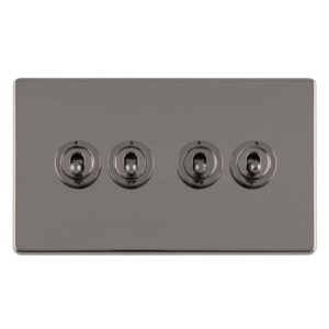 Eurolite Concealed 3mm 4 Gang 10Amp 2Way Toggle Switch Black Nickel Plate - Black Nickel