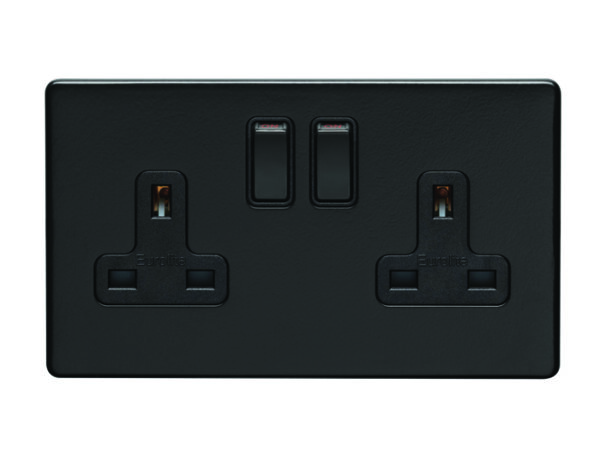 Eurolite Ecmb2Sob 2 Gang 13Amp Dp Switched Socket Flat Concealed Matt Black Plate Black Rockers