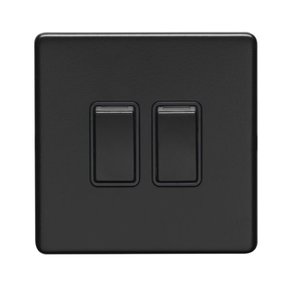 Eurolite Ecmb2Swb 2 Gang 10Amp 2Way Switch Flat Concealed Matt Black Plate Black Rockers