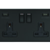 Eurolite Ecmb2Usbb 2 Gang 13Amp Dp Switched Socket With Combined 3.1 Amp Usb Outlets Flat Concealed Matt Black Plate Black Rockers
