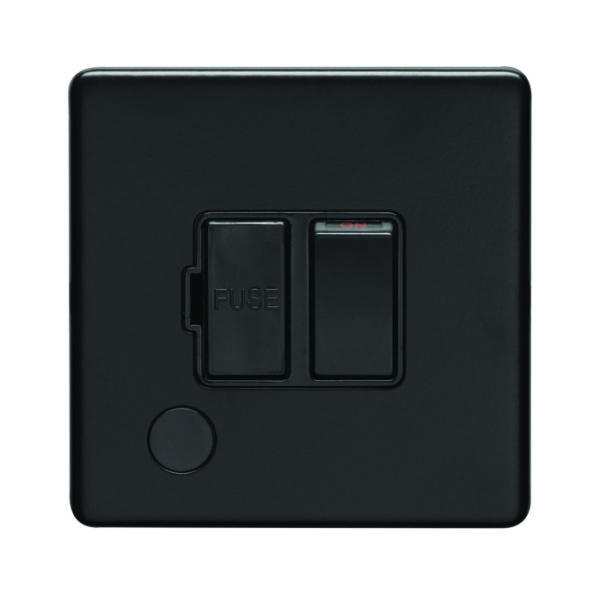 Eurolite Mbswffob 13Amp Dp Switched Fuse Spur & Flex Outlet Round Edge Matt Black Plate Black Rocker