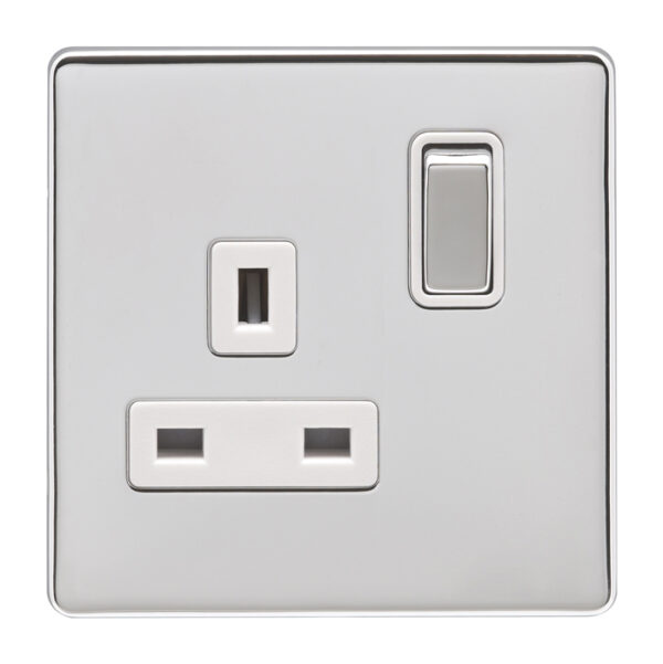 Eurolite Ecpc1Sopcw 1 Gang 13Amp Dp Switched Socket Concealed Polished Chrome Plate Matching Rocker White Trim