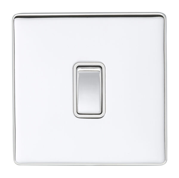 Eurolite Ecpc20Adpswpcw 1 Gang 20Amp Dp Switch Concealed Polished Chrome Plate Matching Rocker White Trim