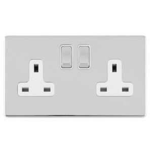 Eurolite Concealed 3mm 2 Gang 13Amp Dp Switched Socket - Polished Chrome